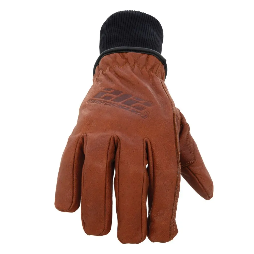 212 Performance TKLDC3-0808 Fleece Lined ANSI A3 Cut Resistant Buffalo Leather Driver Winter Work Glove with Rib Knit Cuff in Russet Brown, Small Brown