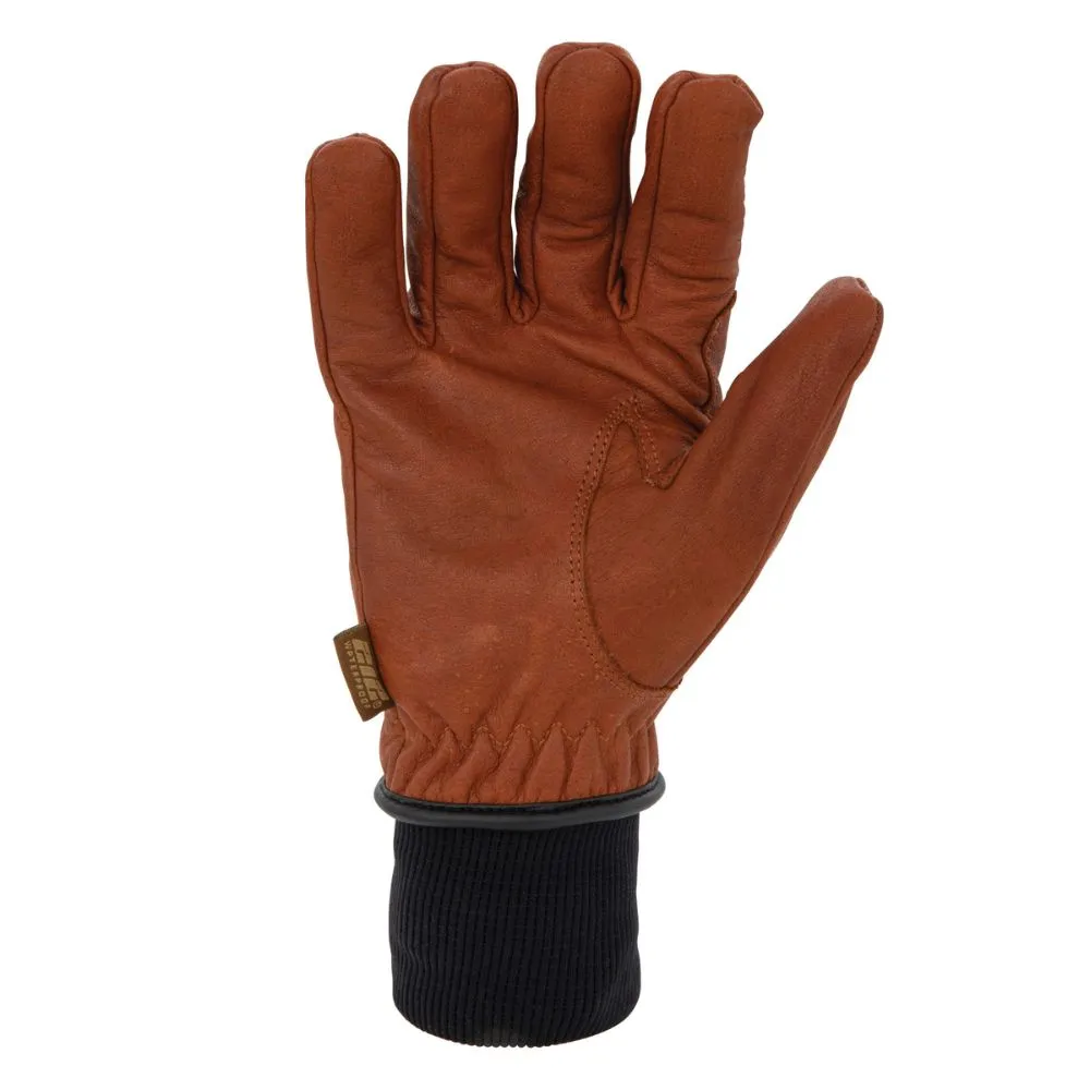 212 Performance TKLDC3-0808 Fleece Lined ANSI A3 Cut Resistant Buffalo Leather Driver Winter Work Glove with Rib Knit Cuff in Russet Brown, Small Brown