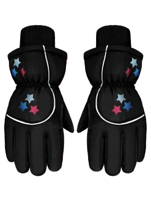 Boao Snow Mittens Winter Ski Mittens Waterproof Warm Cotton-lined Gloves for Kids Black 1-3T