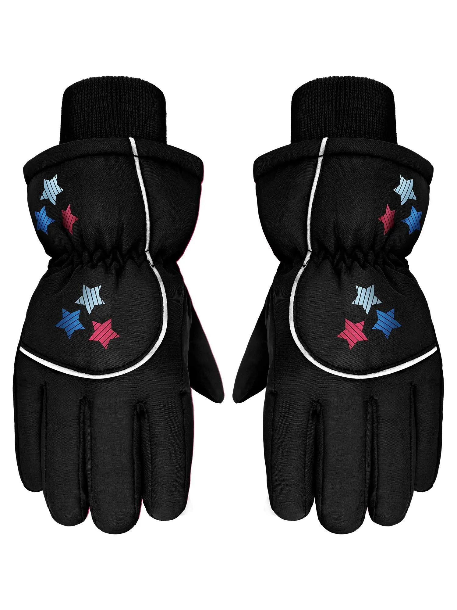 Boao Snow Mittens Winter Ski Mittens Waterproof Warm Cotton-lined Gloves for Kids Black 1-3T