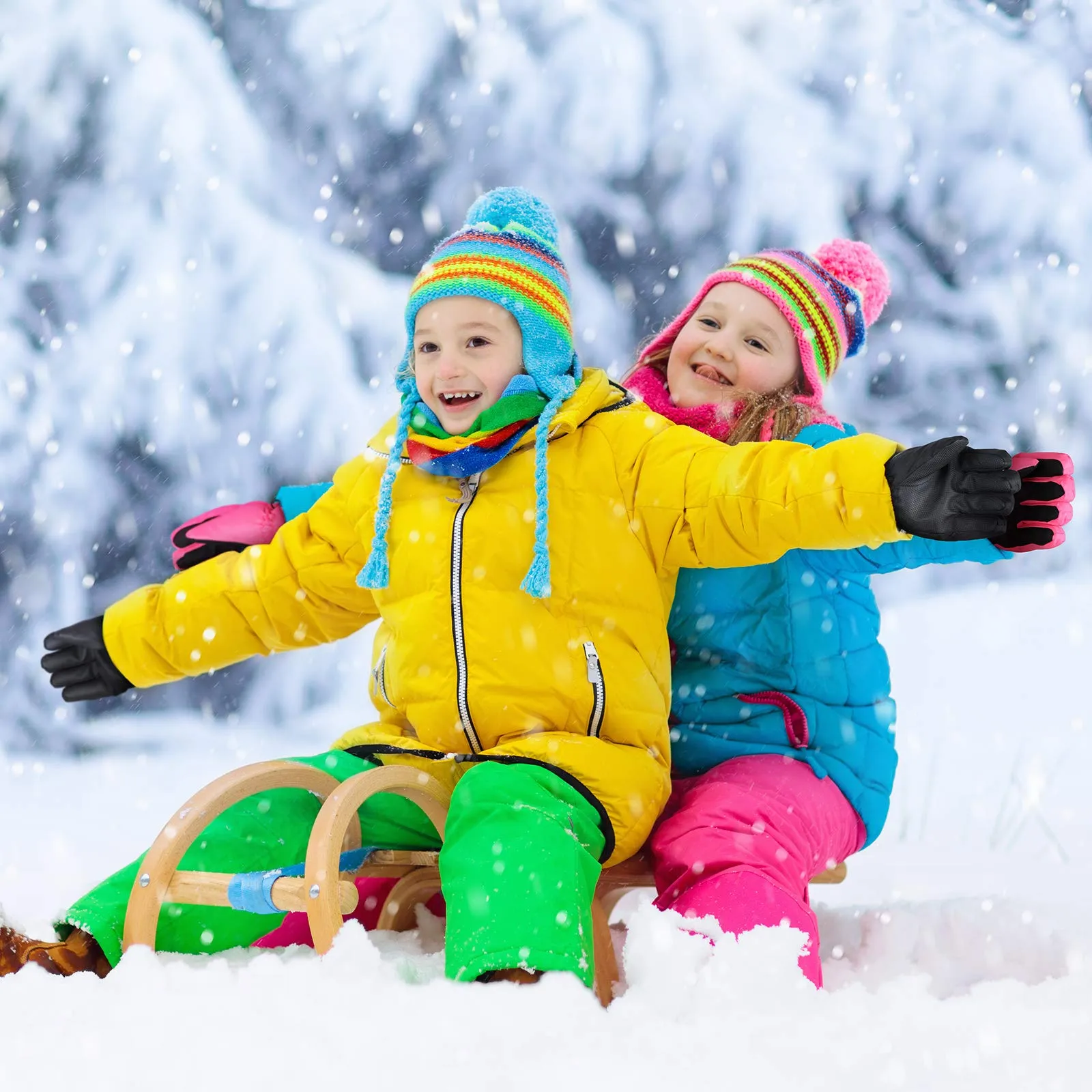 Boao Snow Mittens Winter Ski Mittens Waterproof Warm Cotton-lined Gloves for Kids Black 1-3T