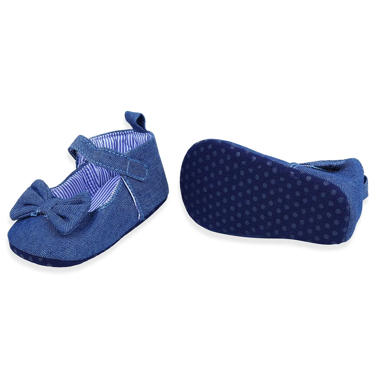 Bow Premium Girls Anti-Slip Ballerina Booties - Blue