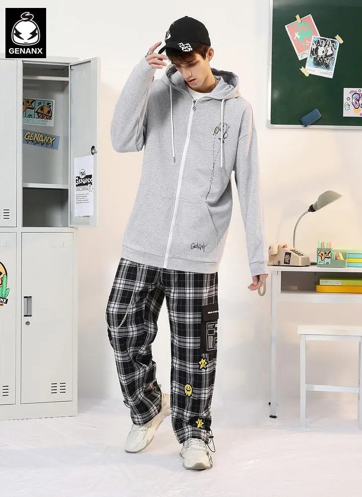 Casual Plain Drawstring Hooded Jacket