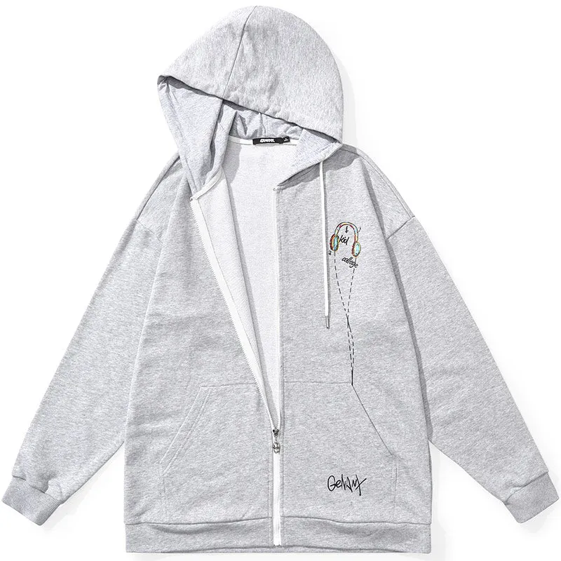 Casual Plain Drawstring Hooded Jacket