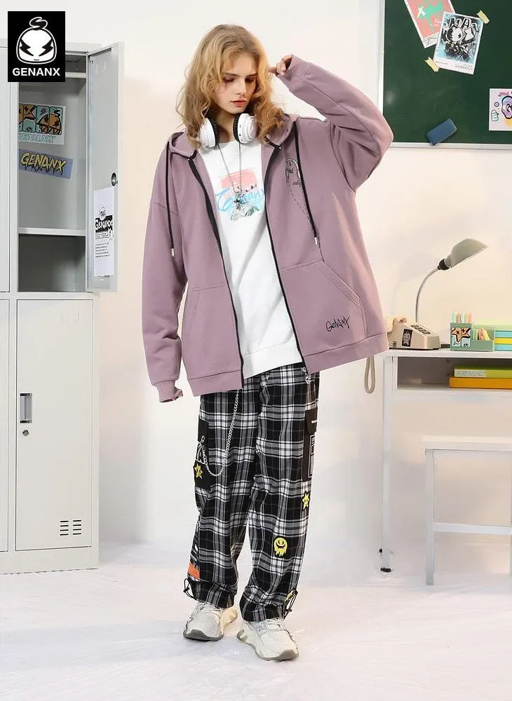 Casual Plain Drawstring Hooded Jacket