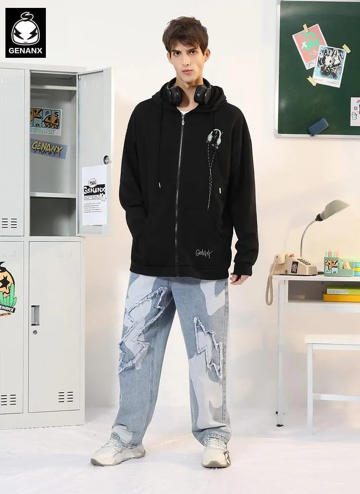 Casual Plain Drawstring Hooded Jacket