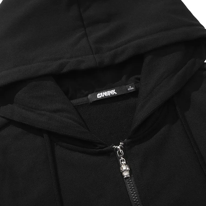 Casual Plain Drawstring Hooded Jacket