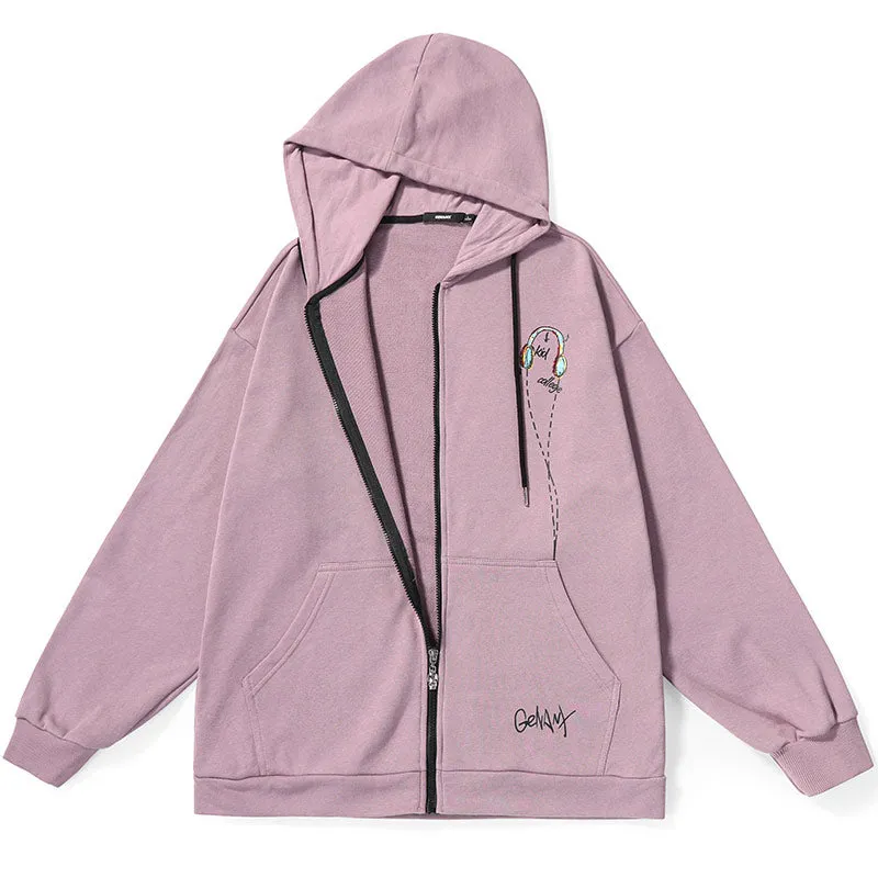 Casual Plain Drawstring Hooded Jacket
