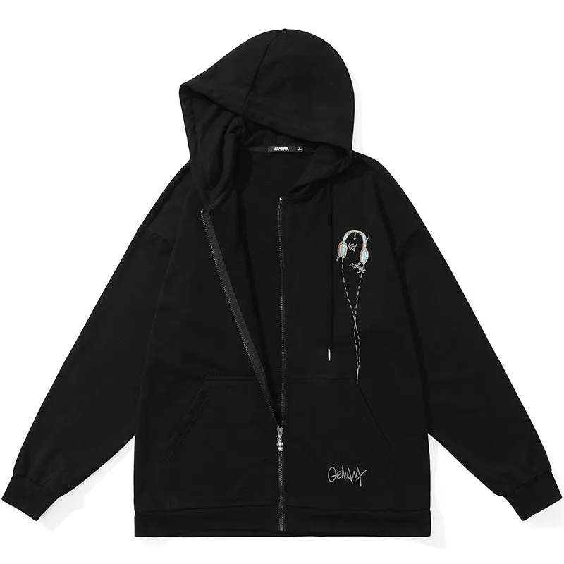 Casual Plain Drawstring Hooded Jacket