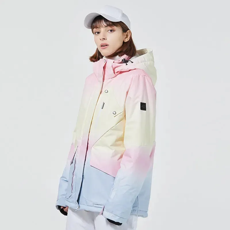 Cute Girls Rainbow Printed Ski Snowboard Cargo Jacket