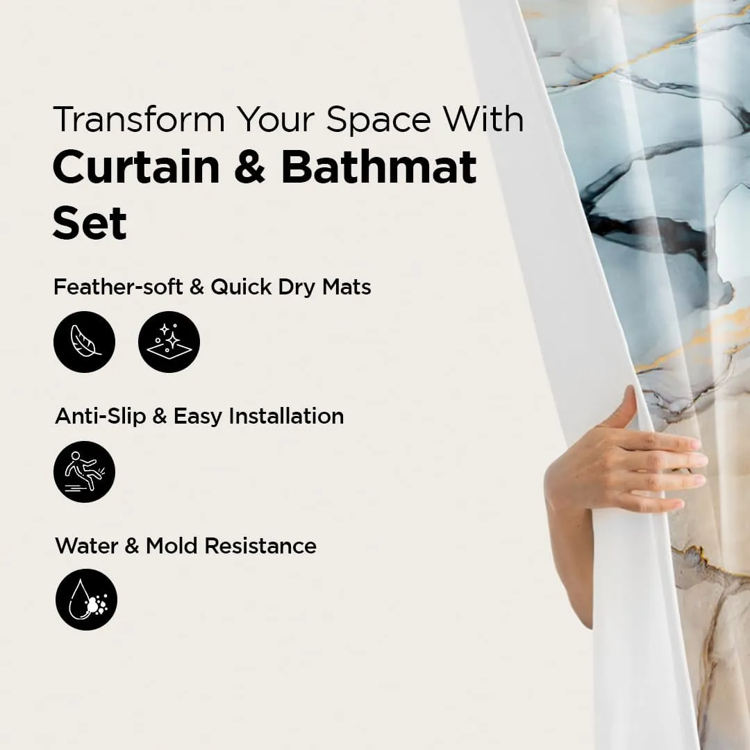 Homestic 7 Feet Shower Curtain & 2 Pcs Bathmat I Anti Slip I Quick Dry I Waterproof I Easy-Slide Curtains I Bath Decor I Multicolour