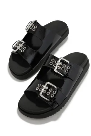 Kira Chunky Slip On Sandals - Black