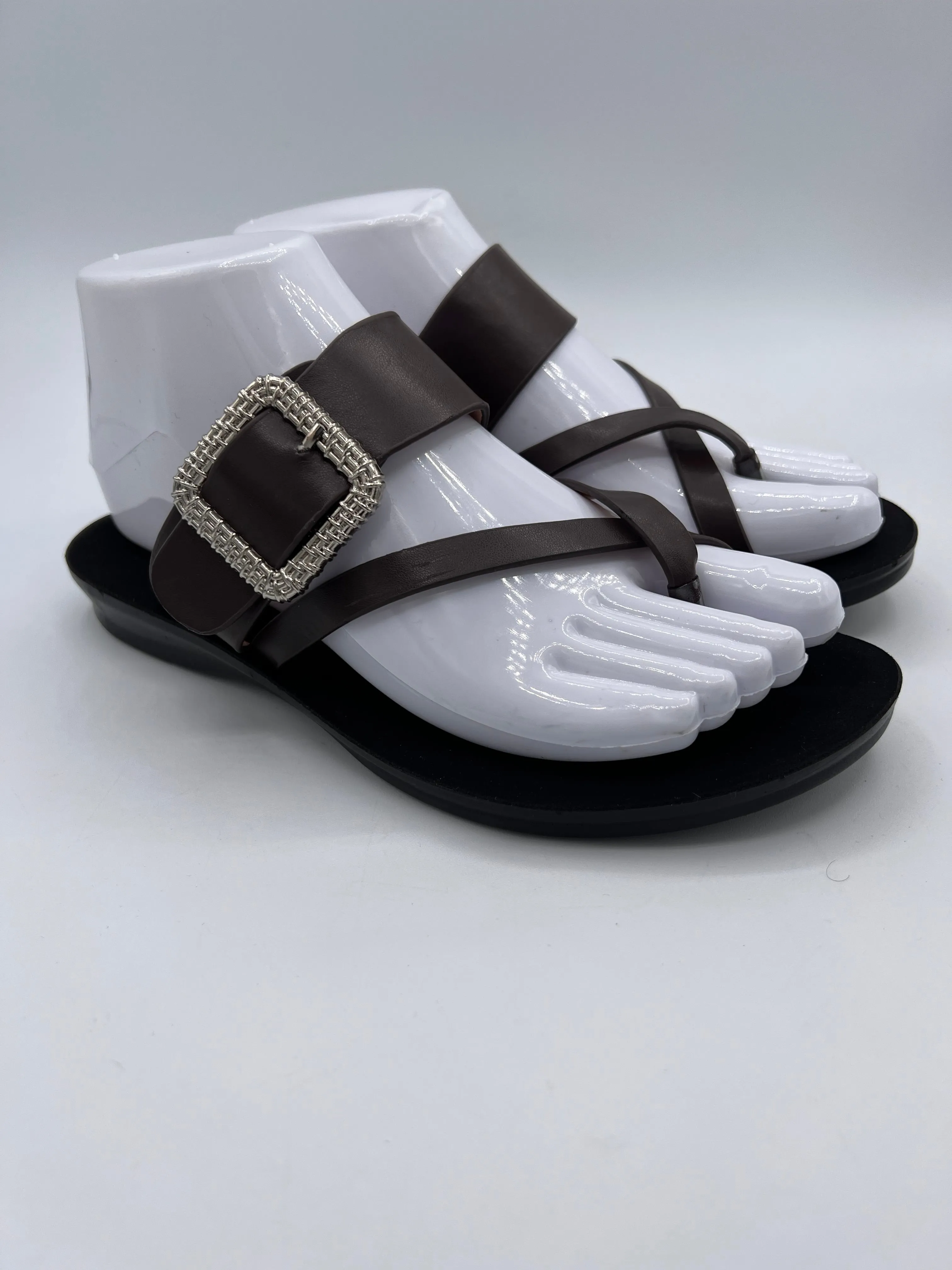 Ladies Intricate Buckle Cross-Strap Slides