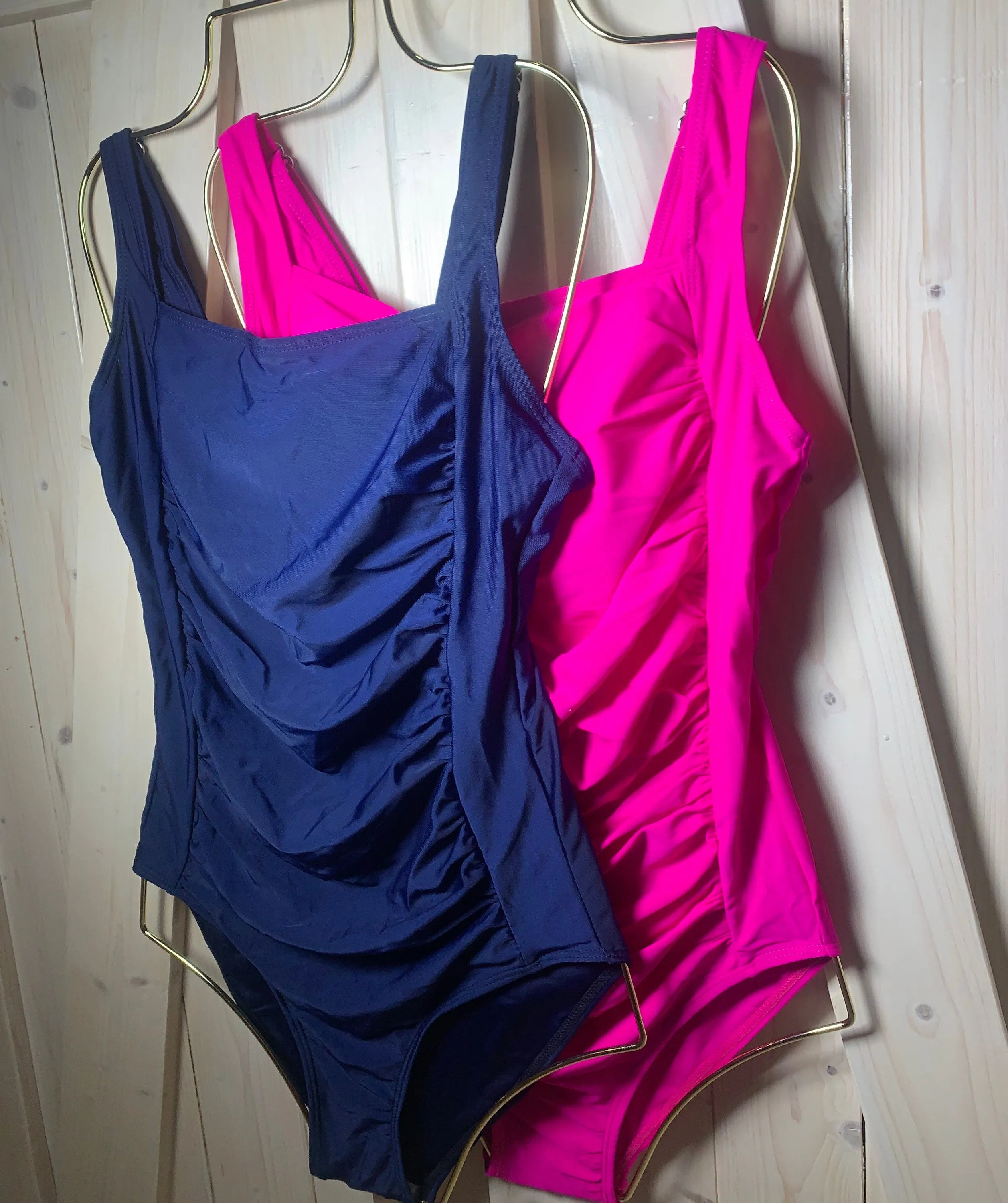 m - xxl: USS Navy blue or Daytona Pink SWIM - one-piece modest swimsuit w ruched tummy / waist forgiving > vacation holiday beach pool lake