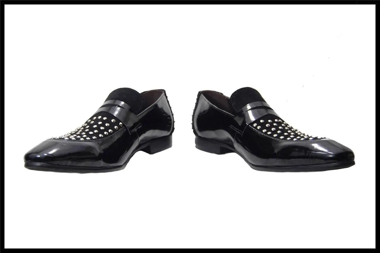 New Fiesso Slip on Dress Shoes Patent Leather Suede FI 6728