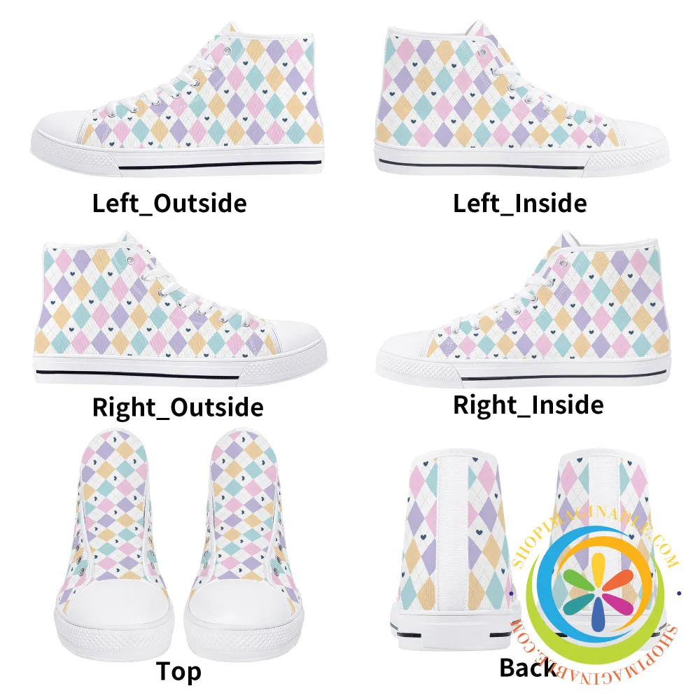 Pastel Diamond Love Ladies High Top Canvas Shoes