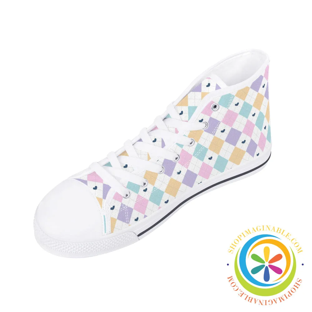 Pastel Diamond Love Ladies High Top Canvas Shoes