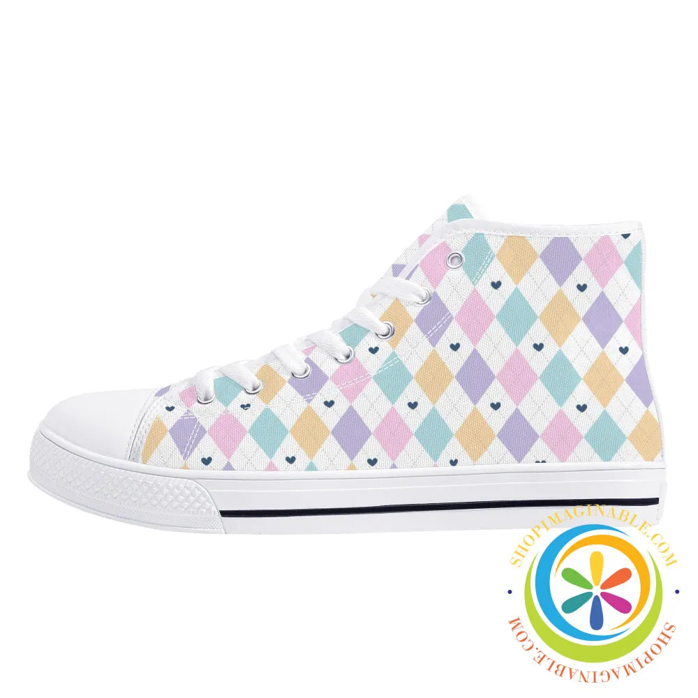Pastel Diamond Love Ladies High Top Canvas Shoes