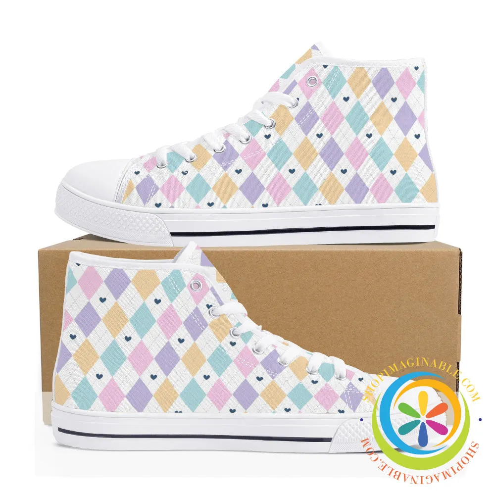 Pastel Diamond Love Ladies High Top Canvas Shoes