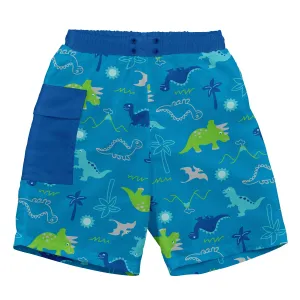 Pocket Trunks with Built-in Reusable Absorbent Swim Diaper-Aqua Dinosaurs