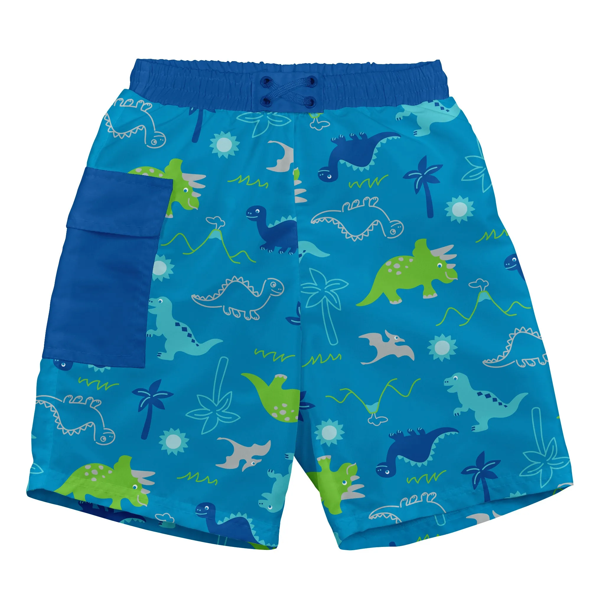 Pocket Trunks with Built-in Reusable Absorbent Swim Diaper-Aqua Dinosaurs