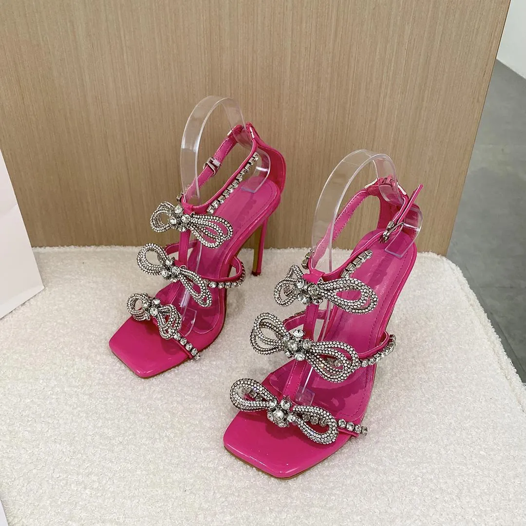 Rhinestone Bow Square Toe Heel
