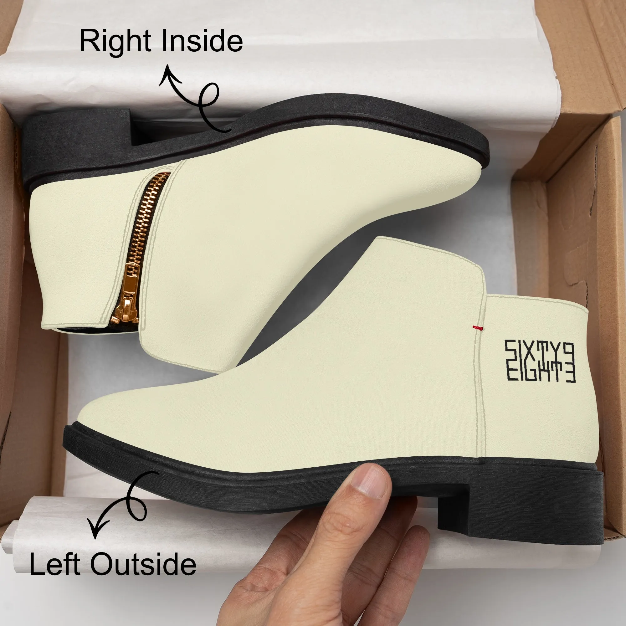 Sixty Eight 93 Logo Black Creme Suede Zipper Boots