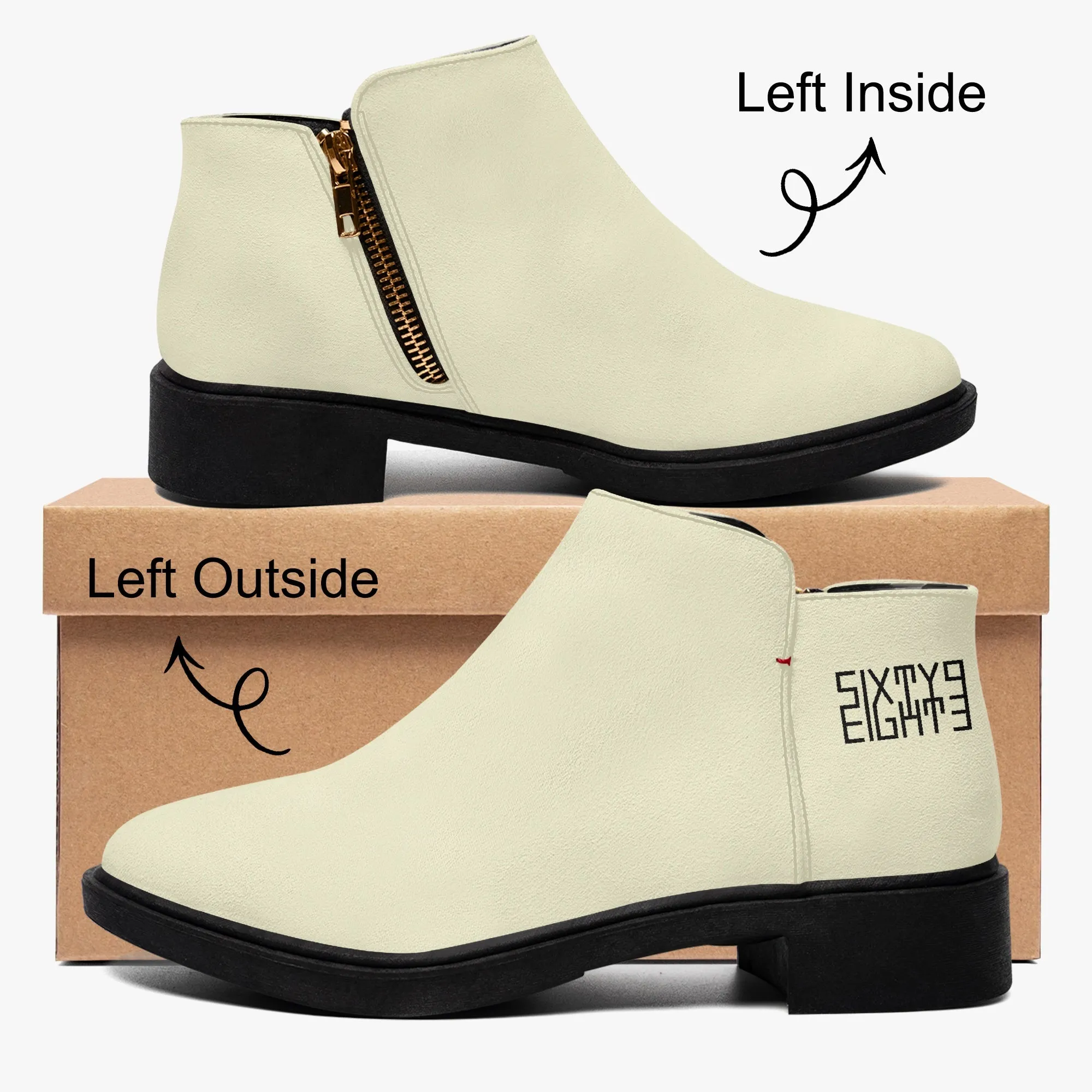 Sixty Eight 93 Logo Black Creme Suede Zipper Boots