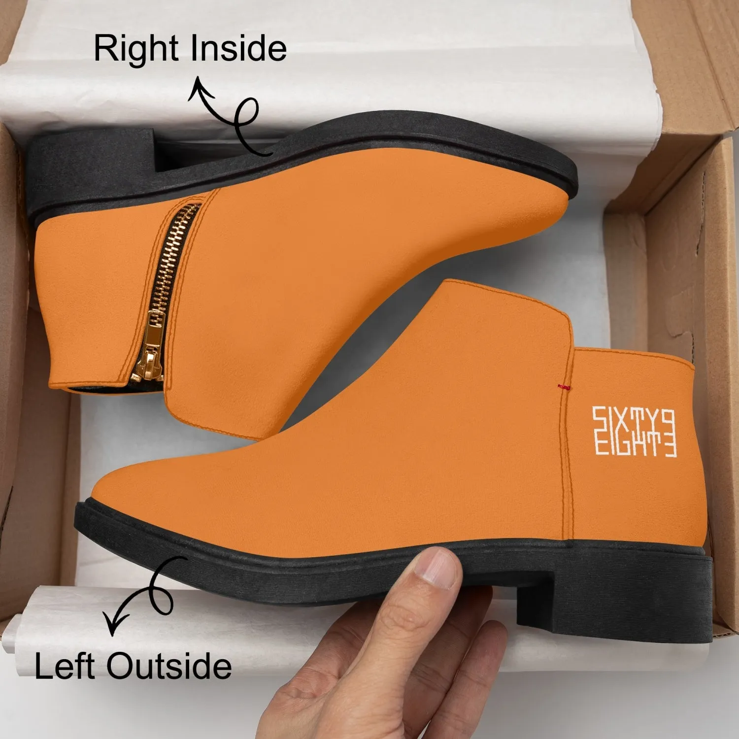Sixty Eight 93 Logo White Orange Suede Zipper Boots