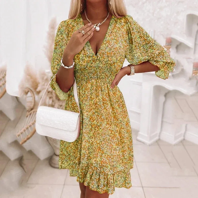 Women Summer Fashion Bohemian Dress Nipped Waist Pullover