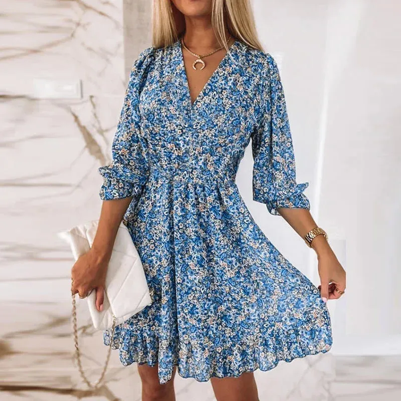 Women Summer Fashion Bohemian Dress Nipped Waist Pullover