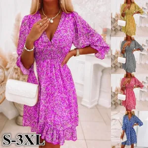 Women Summer Fashion Bohemian Dress Nipped Waist Pullover