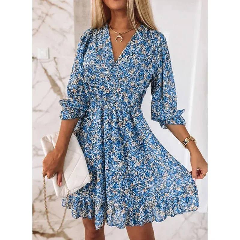 Women Summer Fashion Bohemian Dress Nipped Waist Pullover