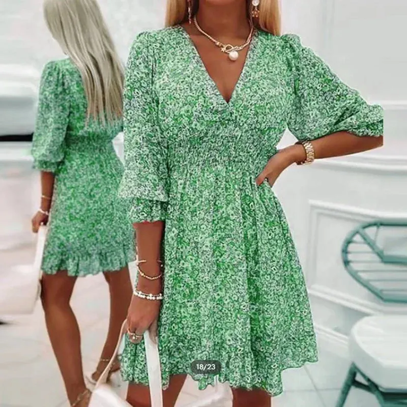 Women Summer Fashion Bohemian Dress Nipped Waist Pullover